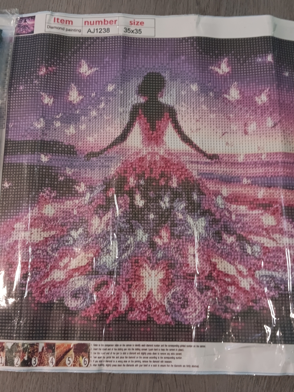 Pink and Purple Butterfly Gown Diamond Art Painting Kit 35x35